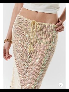 NWT Urban Outfitters Nina Sheer Sequin Maxi Skirt Knit Drawstring Viral Sz L Y2K